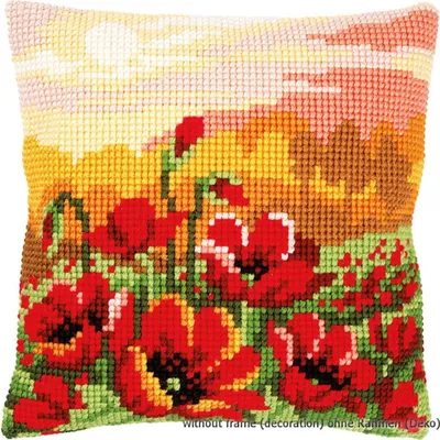 Produktbild von Vervaco Kreuzstichkissen "Mohnblumen", Stickbild vorgezeichnet
