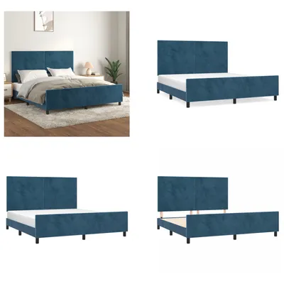 Immagine prodotto di vidaXL Struttura letto con testiera blu scuro 160x200 cm in velluto - Struttura letto con testiera - Struttura letto con testiera - Struttura letto - Letto con testiera