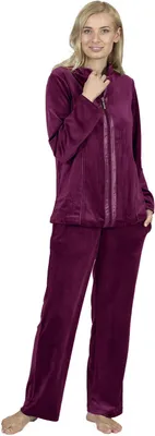 Produktbild von RAIKOU Damen Velours Freizeitanzug Hausanzug Sportanzug Freizeitanzug Jogginganzug Trainingsanzug 2 Teilig Oberteil und Hose Set Weinrot 48/50