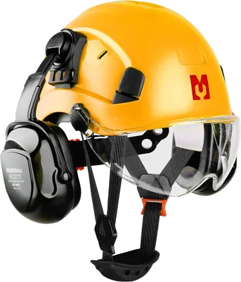 Produktbild von Sicherheitshelm Schutzhelm, EN397 Schutzhelme mit Gehörschutz und Visier, 53 bis 63 cm verstellbarer Kopfumfang, langlebiges ABS-Material für Männer u