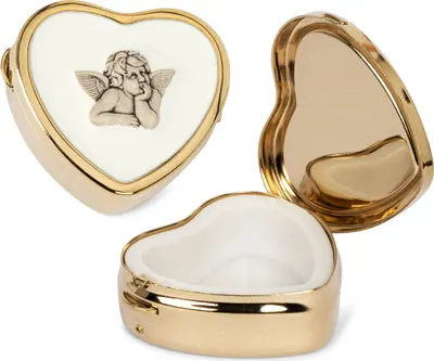 Produktbild von Herz Metall Etui gold Deckel Emaille Engel - Motiv 3,5x4cm Rosenkranz Dose 2529