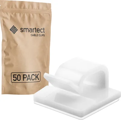 Produktbild von smartect Kabelhalter selbstklebend 1,5x1,5 cm zum befestigen von USB-, Strom- und Ladekabeln, Weiß, 50 Stück