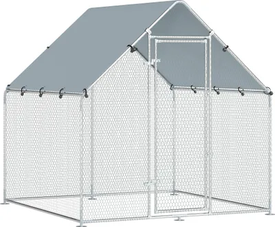 Produktbild von Freilaufgehege Verzinkter Stahl Hühnerstall mit wetterfester UV-Dachabdeckung abschließbarer Tür 2x2x2 m Silber