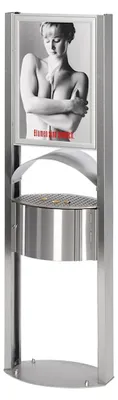 Produktbild von Robuster Standascher mit Schutzdach & Werbefläche für den Aussenbereich | 15 Liter, HxBxT 180x58x35cm | Edelstahl