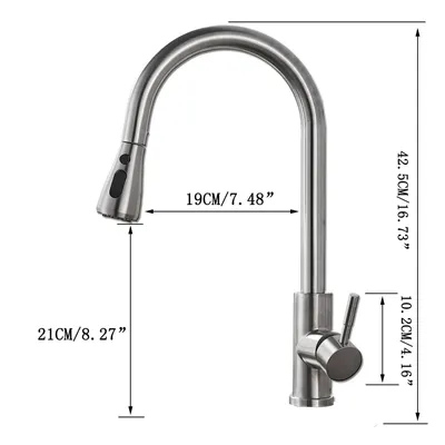 A diagram of a kitchen faucet with dimensions.