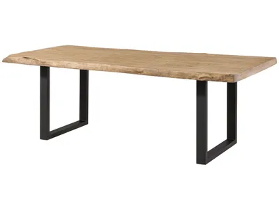 Image de MASSIVMOEBEL24 | Table à manger 240x100 en bois de manguier laqué beige pieds en U anthracite mat FREEFORM 5