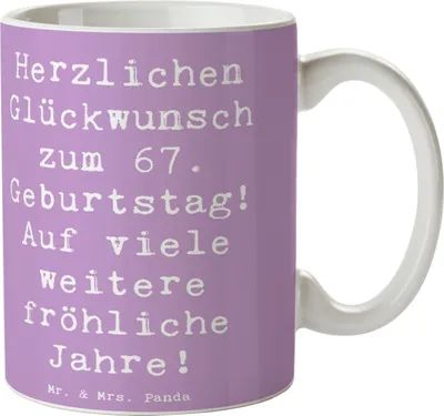 Produktbild von Mr. & Mrs. Panda Tasse Spruch 67. Geburtstag Freude - Lavendeltraum - Geschenk, Kaffeebecher, persönliche Nachricht, Weisheiten, Kaffeetasse, Alter, Teebecher, Becher