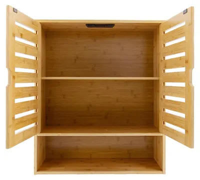 Produktbild von Bambus Wandschrank - wandmontierter Badschrank - 3-stöckiges Regal - doppelte Türen 22 cm - Hängeschrank Badezimmer Organizer