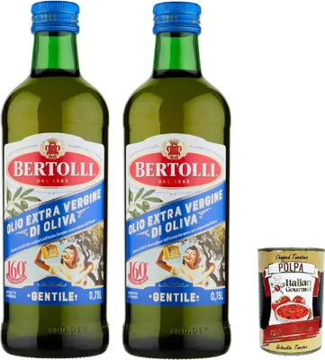 Produktbild von Bertolli Olio Extra Vergine di Oliva “Gentile” 1 L – 2 Flaschen | kalt extrahiert, mild-fruchtig, 100% EU-Oliven | für Küche & Salate + Italian Gourmet polpa