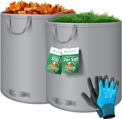 Produktbild von KESSER® Gartensack Set Laubsack Gartenabfallsack inkl. Handschuhe - Selbststehend 4 Griffe Stabil Robust & Faltbar - Laubsäcke Rasenschnitt Gartensäcke für Gartenabfälle Grünschnitt