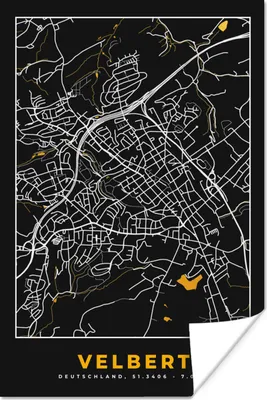 Produktbild von MuchoWow® Poster Karte - Velbert - Gold - Stadtplan - Deutschland 120x180 cm - Kunstposter