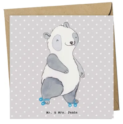 Produktbild von Mr. & Mrs. Panda Grußkarte Panda Inliner fahren - Grau Pastell - Geschenk, Rollschuh, Inlinern, anlasskarte, Klappkarte, doppelkarte, faltkarte, Glückwunschkarte