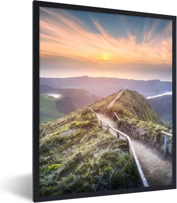 Produktbild von MuchoWow® Gerahmtes Poster Berge - Sonne - Natur 60x80 cm - Poster mit Schwarzem Bilderrahmen Wandposter Rahmen Foto Bilder - Premium - Wanddeko Wohnzimmer