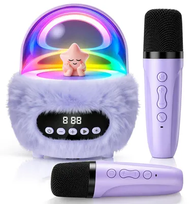 Immagine prodotto di Macchina per karaoke per bambini con 2 microfoni, altoparlante Bluetooth portatile con luci RGB ed effetti vocali