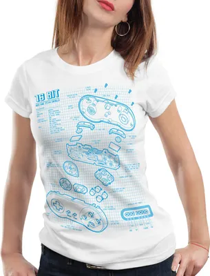 Produktbild von style3 SNES Controller Blaupause Damen T-Shirt 16-Bit Videospiel, Farbe:Weiß, Größe:XS