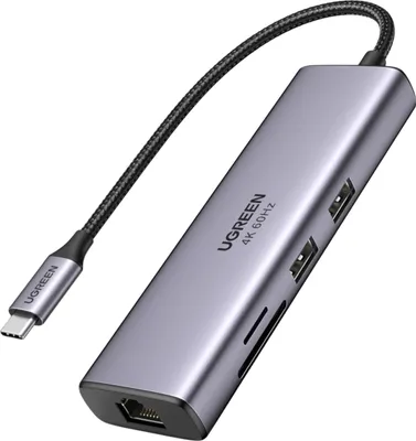 Zdjęcie produktu dla HUB 7w1 Ugreen CM512 USB-C / 2x USB-A 3.2 / HDMI 4K / czytnik SD TF / USB-C PD 100W / RJ45 - szary