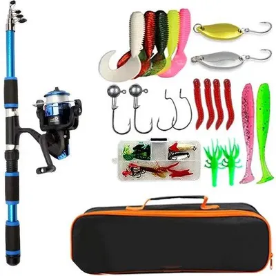 Productafbeelding van Famanu Angelset - Telescopische hengel - Complete set voor beginners en professionals - Inclusief tas, kunstaas en haken - Draagbaar - Geschikt voor kamperen - Blauw