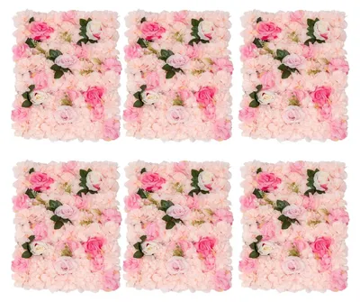 Produktbild von Rosenwand Blumen - Wandpaneel Set 6er Pack - Künstliche 3D Rosenköpfe - Vliesstoff Material - Rechteckige Wandmatte - Für Hochzeits Hintergrund außen - Rosa