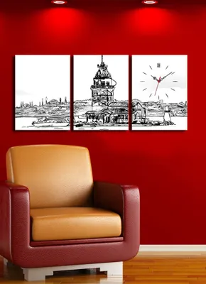 Produktbild von Opviq, 3P3040CS- CLA3602, Bunt, Wanduhren, 96 x 40 cm, 100% Wildleder -Leinwand