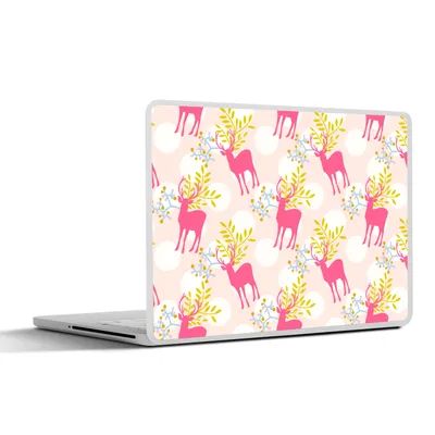Produktbild von MuchoWow® Laptop Aufkleber Sticker Cover Hirsche - Rosa - Muster 32.5x23.5 cm - Sticker für Laptop - Selbstklebend
