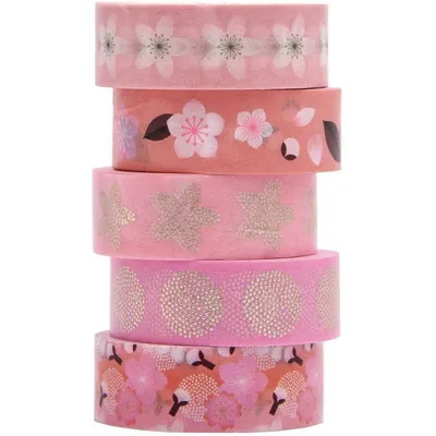 Image de 5 rubans washi, fleurs de sakura japonaises