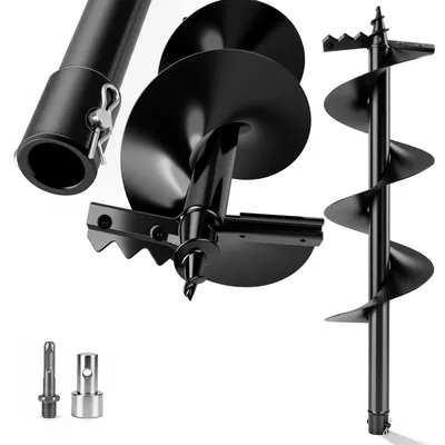 Zdjęcie produktu dla Wiertło do ziemi L80 cm/Ø20 cm z zębami do kopania, do wiertarki, SDS-PLUS, wiertło z węglika wolframu, wiertło ogrodowe, wiertło spiralne do wiertarki do ziemi, młotowiertarki