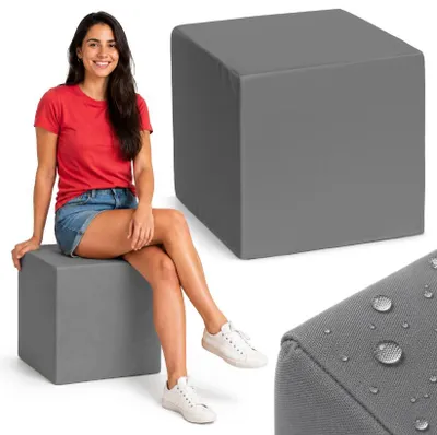 Produktbild von Quadratischer Sitzpouf Grau – Bequemer Hocker für Wohnzimmer & Schlafzimmer – Polsterhocker