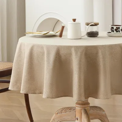 Zdjęcie produktu dla Obrus okrągły, z możliwością prania, średnica 140 cm, imitacja lnu, kolor: beżowy