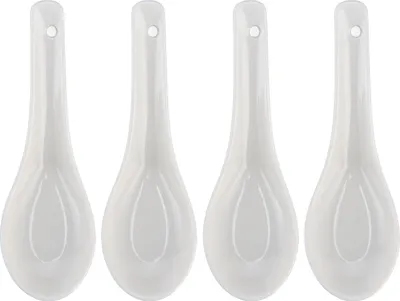 Produktbild von Keramiklöffel, feine Verarbeitung, schlicht, elegant, langer Griff, Keramikmaterial, chinesische Suppenlöffel, weiß