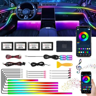 Obrázek produktu pro LED interiérové osvětlení do auta, 18 funkcí, RGB ambientní osvětlení s hudebním senzorem a ovládáním přes aplikaci, 12V
