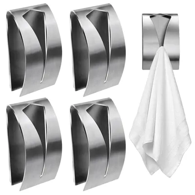 Produktbild von 4-teiliges Set selbstklebender Handtuchclips, Handtuchhaken, Geschirrtuchhalter (kein Bohren erforderlich), Wandhaken aus Edelstahl für Küche, Bad, Toilette (silber)