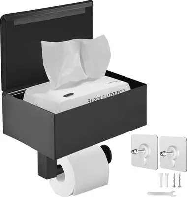 Produktbild von Mattschwarzer Toilettenpapierhalter mit Ablage – Wandmontage – einfache Aufbewahrung – schwarz – Edelstahl