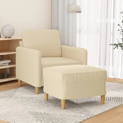 Obrázok produktu pre Krémové kreslo s podnožkou, výška 60 cm, poťah z látky, váha 19,5 kg