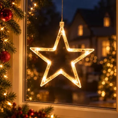 Produktbild von LED Fensterlicht mit Saugnapf, Hängende Fenster Lichterkette Innen, Weihnachtsbeleuchtung, Fensterdeko Batteriebetrieben, Stern