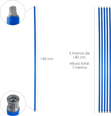 Image de Mât de ramonage 5 sections de 140 cm. (7 mètres x Ø 20 mm.)