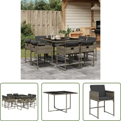 Produktbild von The Living Store 9-tlg. Garten-Essgruppe mit Kissen Grau Poly Rattan