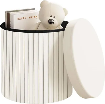 Immagine prodotto di Pouf pieghevole con spazio contenitore e coperchio | Colore crema | 38x38x36 cm
