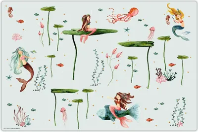 Produktbild von Schreibtischunterlage für Kinder – abwaschbar - Meerjungfrau - Mermaid türkis – aus premium Vinyl – 60 x 40 cm – Germany - Mädchen