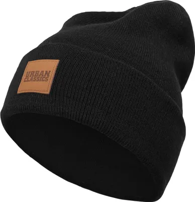 Obrázek produktu pro Pánská zimní čepice Urban Classics Synthetic Leatherpatch Long Beanie black - UNI