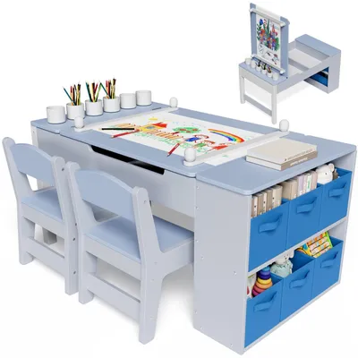 Productafbeelding van Clevich kinderstoel met tafel en 2 stoelen, houten kindermeubelset, kinderspeelset met stoelen