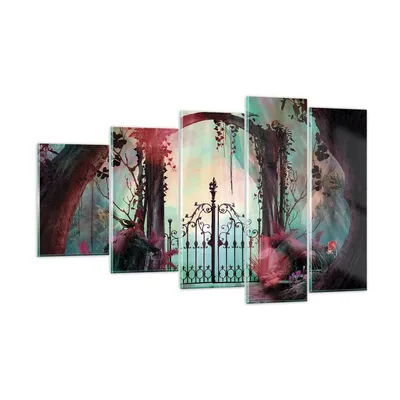 Produktbild von Bilder auf glas - 5 Teile - Fantasie Tor Garten - 100x60cm - Glasbilder - Wandbilder - Bilder - zum Aufhängen bereit - Wanddekoration aus Glas - Glas Bilder - Wandbild auf Glas - GEG100x60-4517