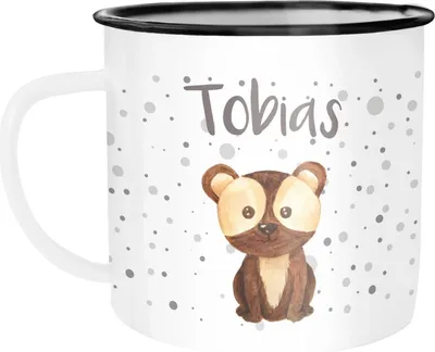 Produktbild von Namenstasse personalisierte Kaffee-Tasse mit Namen persönliche Geschenke SpecialMe® weiß-schwarz Emailletasse