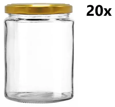 A clear glass jar with a gold lid is shown against a white background, with the text '20x' in the upper right corner.