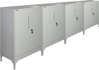 Produktbild von Mega Deal | 4x Flügeltürenschrank ELEPHANT mit Beinen & 2 Türen, abschließbar | HxBxT 103x80x40cm | 3 Ebenen | Stahl mit Pulverbeschichtung | Lichtgrau | Mehrzweckschrank Büroschrank Aufbewahrungsschrank