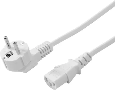 Produktbild von TPFNet Netzkabel Kaltgerätekabel, Schukostecker abgewinkelt an Kaltgerätebuchse, weiß, 5m