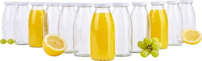 Produktbild von 12er Set Saftflaschen 250ml Twist-Off Deckel TO43 weiß bauchig Glasflasche Karaffe Milch Flasche