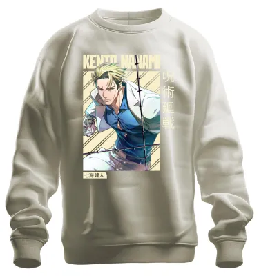 Imagen del producto de Sudadera con cuello redondo, estilo vintage, uni, con estampado de Kento Nanami de Jujutsu Kaisen, con corbata y diseño de anime. Color: natural. Talla: XL