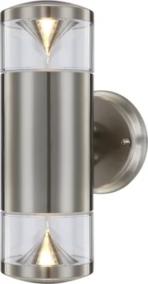 Produktbild von Globo Lighting Außenleuchte Edelstahl, Kunststoff klar, IP44, BxH: 115x266mm, AL: 155mm, inkl. 2x GU10 LED 4.9W 230V, 345lm Source, 290lm Output, 3000K