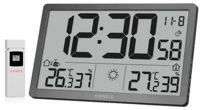 Immagine prodotto di Orologio da parete Kienzle Jumbo NEO LCD, grigio, con display XXL e sensore esterno
