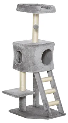 Image de Reposoir et griffoir pour chat D30-349, avec échelle, multifonctionnel, MDF, sisal, gris, 60 x 48 x 122 cm